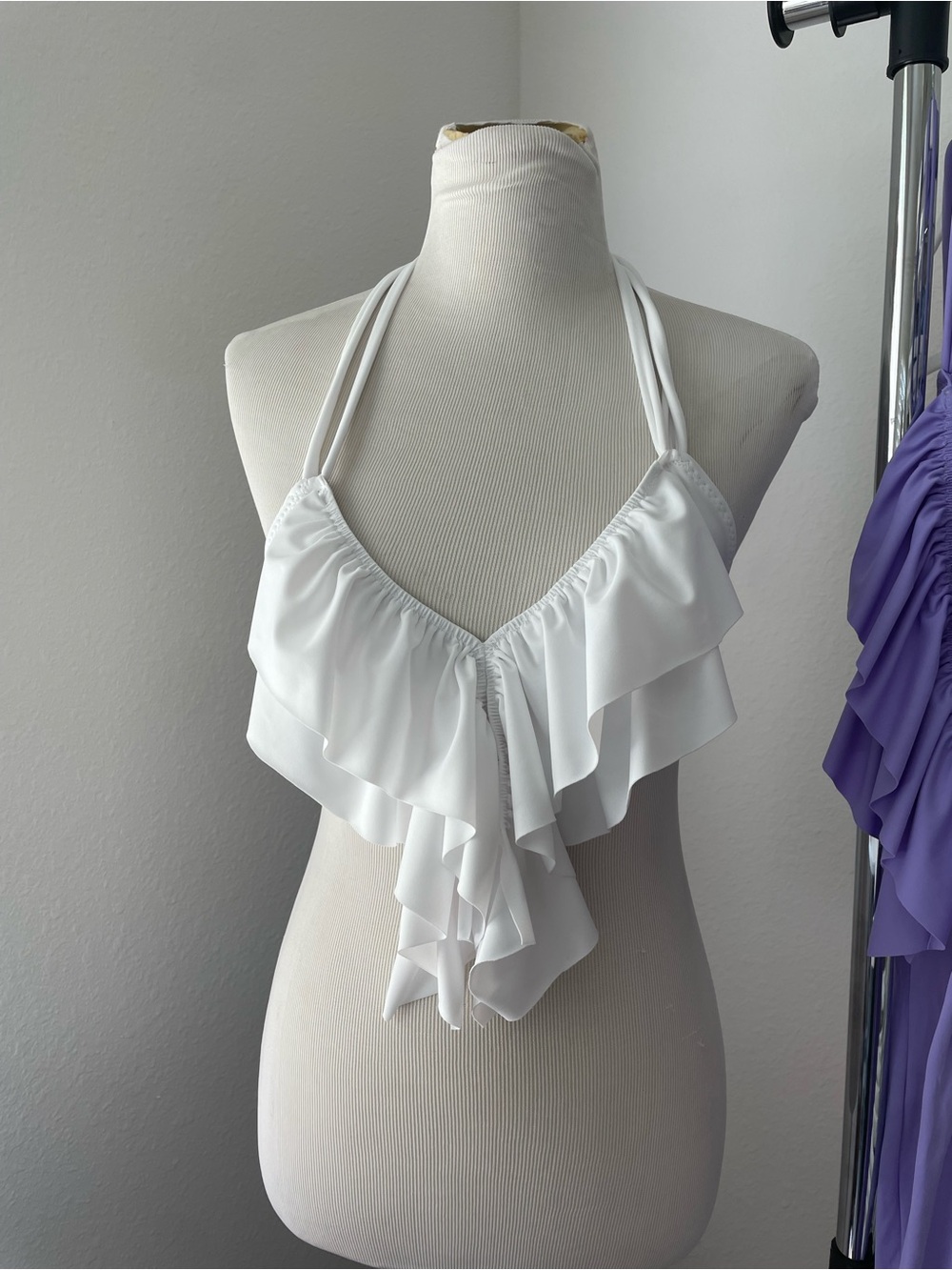 White Ruffled Halter Swim Top
